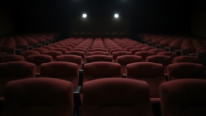 Fototapeta premium Rows of empty theater seats viewed from a side angle indoors