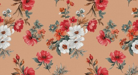 Vintage Floral Pattern on Brown Background Illustration