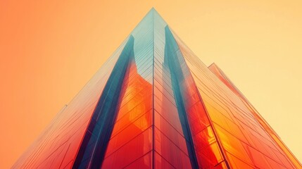 Massive futuristic skyscraper, 100 floors of glass and steel, sharp and modern design, on a light orange background 