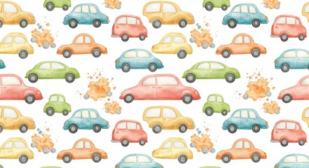 Watercolor Car Pattern Seamless Background Illustration