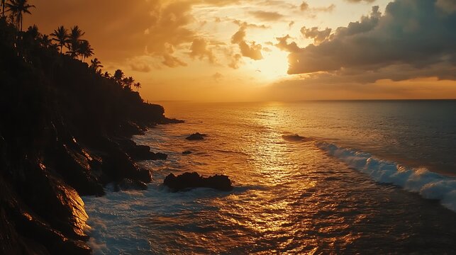 varkala cliff,coast line at sunset .