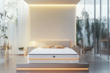 Modern mattress illuminating contemporary bedroom design with biophilic elements