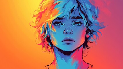 Fototapeta premium Stylized vibrant portrait of a person with colorful lighting and expressive style. For art blogs, digital painting, abstract themes, or colorful design projects.