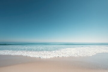 Fototapeta premium minimalistic sandy beach with gentle waves and zero people evoking sense of tranquility with wide open sky