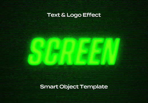 Screen Monitor TV VHS Display Text Logo Style Effect Mockup Logotype Template Shape