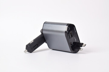 USB electronics device car charger isolated on white background