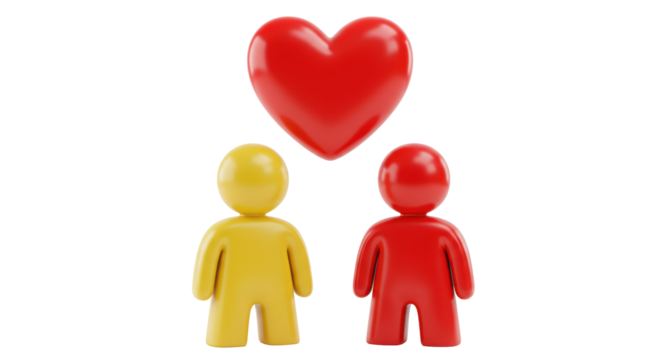 Isolated Red Heart Hovering Above Two Plasticine Figures - Powered by Adobe