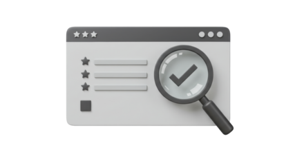 Isolated Website Interface with Magnifying Glass and Check Mark for Success