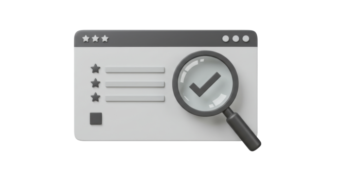 Isolated Website Interface with Magnifying Glass and Check Mark for Success