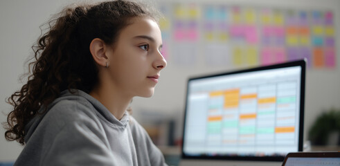 Student engaged in online collaboration and project organization for academic success