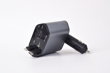 USB electronics device car charger isolated on white background