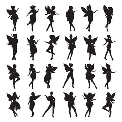 Vector silhouette set of fairy on white background 