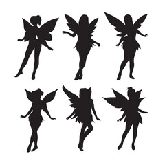Vector silhouette set of fairy on white background 