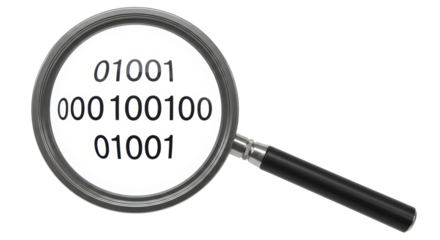 Isolated Magnifying Glass Inspecting Binary Code Technology Analysis