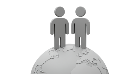 Isolated Two Human Silhouettes Globe Teamwork Global Connection