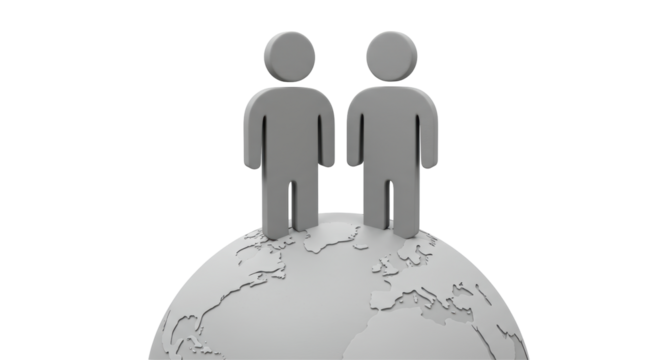 Isolated Two Human Silhouettes Globe Teamwork Global Connection