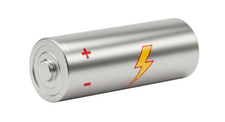Isolated Silver Battery with Red Lightning Bolt