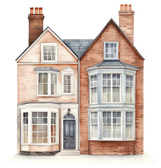 Obraz premium PNG English rowhouse architecture illustration watercolor.