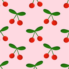 Seamless red cherry pattern design, flat cherry pattern template vector.