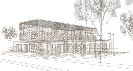 modern architecture modular house 3d illustration