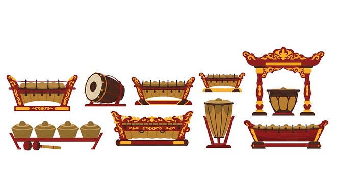 Set of Traditional Javanese Gamelan Musical Instruments for Cultural Events