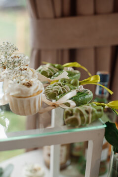 Wedding day. Buffet table with various types of snacks and sweets in the celebration hall