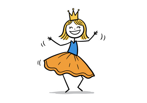 Drawing of a stick figure dancing queen having fun - isolated on white
