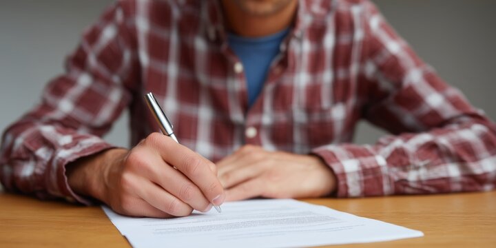 College student reviewing housing contract at desk - Powered by Adobe