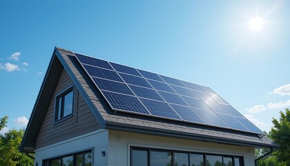 Naklejka premium Sustainable Home Energy: Solar Panels on a Modern House Roof