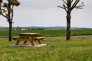 table and bench in the roadside rest area in road of france