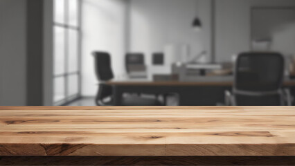 top wooden table with blurry backround office meeting room