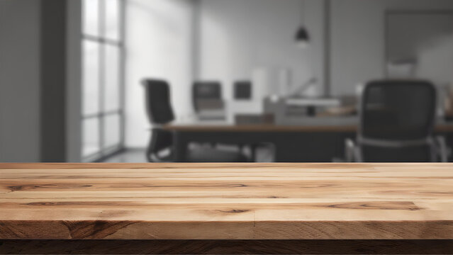top wooden table with blurry backround office meeting room