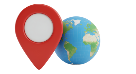 Isolated Location Pin Near Earth Globe Representing Global Positioning