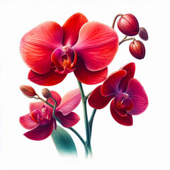 Obraz premium Red Orchid Watercolor Illustration 