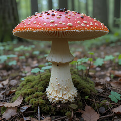 Fototapeta premium Fatally poisonous toadstool grows in forest