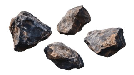 extraterrestrial rocks floating in space on white background