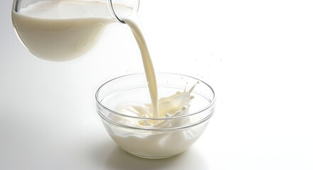 Creamy cascade, smooth dairy indulgence poured into a transparent bowl