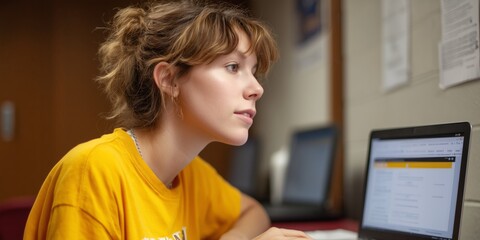 College student navigating online education platform in modern learning environment