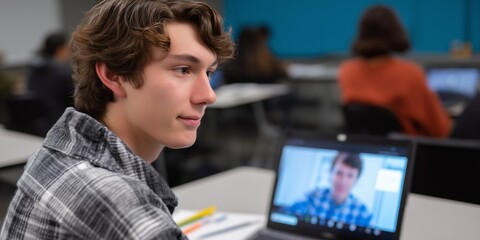 Student engaged in online classroom for interactive learning