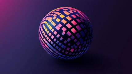 Colorful geometric sphere design floating in a dark space with vibrant lighting effects and intricate patterns