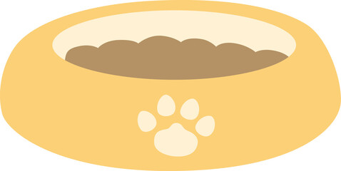 Cat food bowl with paw print simple cartoon illustration