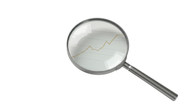 Isolated Magnifying Glass Examining Rising Business Graph