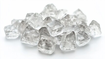 Captivating pile of crystal clear ice cubes against a pristine white backdrop