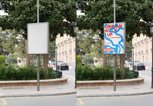 A blank frame sign positioned in urban Barcelona for OOH ads.