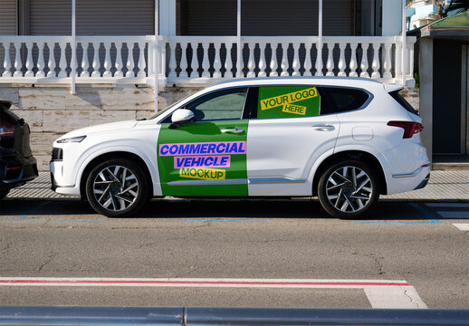 Blank vehicle mockup highlights commercial design in Barcelona. PSD mockup template ready for your design.