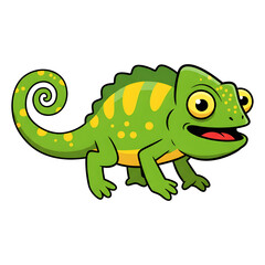 The Playful Green Chameleon with a Curled Tail