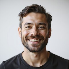 Obraz premium Smiling Bearded Man Portrait with Soft Natural Light Background