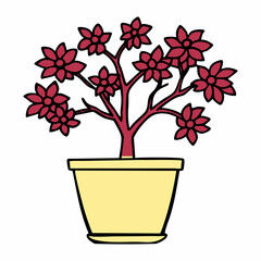 Cartoon illustration of a potted flowering plant with red flowers