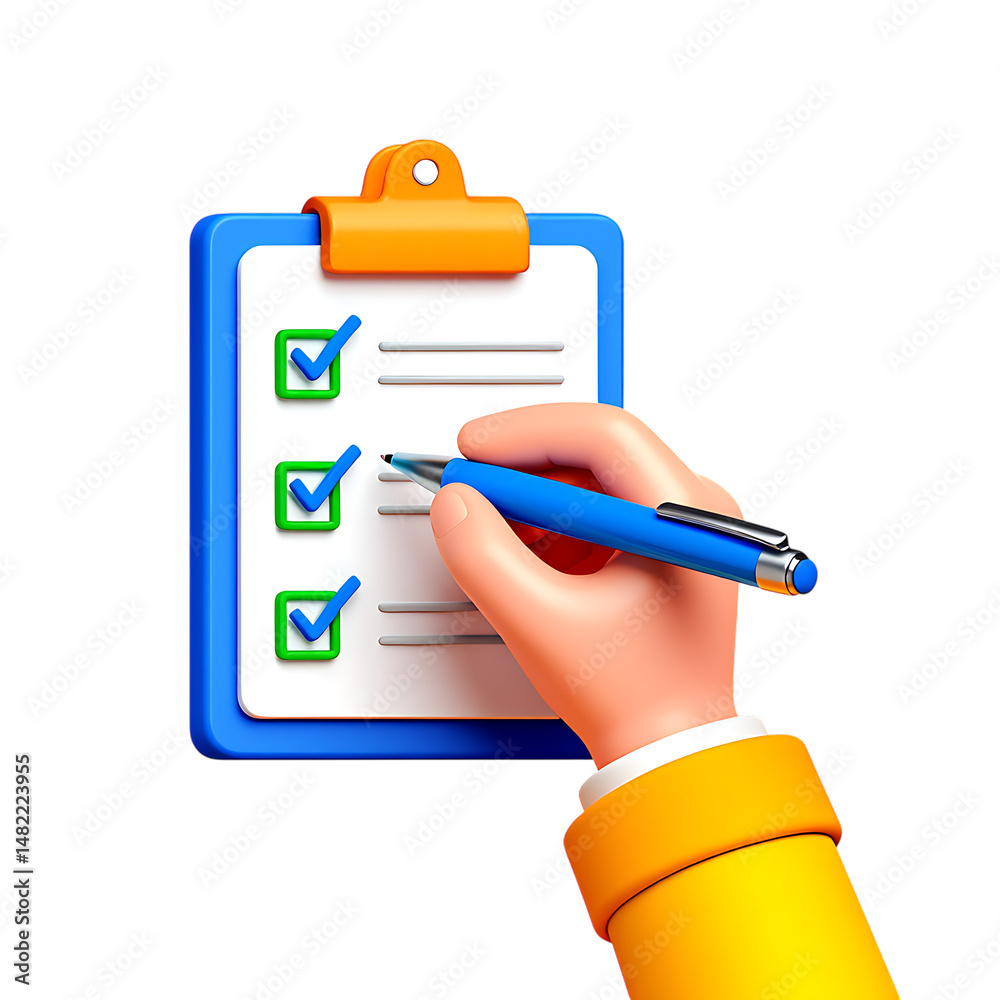 Fototapete 3d hand holding pen marking checklist completed tasks to do list planning success concept isolated r
