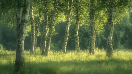 Fototapeta premium A Dreamy Blur of Green Tree Leaves Swaying in a Gentle Summer Breeze in a Lush Forest
